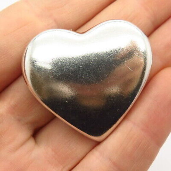 925 Sterling Silver Vintage Hollow Heart Design Large Pin Brooch